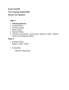 IGCSE English Syllabus Grade XI: Second Term