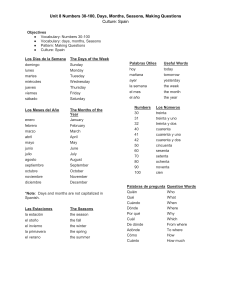 Spanish Numbers, Days, Months, Questions Worksheet