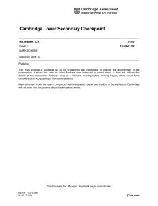 Cambridge Lower Secondary Checkpoint Mathematics Mark Scheme