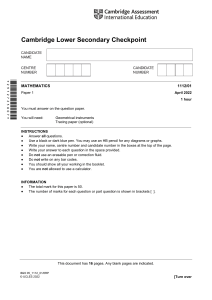 Cambridge Lower Secondary Checkpoint Mathematics Paper 1