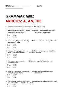 Grammar Quiz: Articles A, An, The - Lower Intermediate