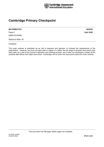 Cambridge Primary Math Checkpoint Mark Scheme April 2020