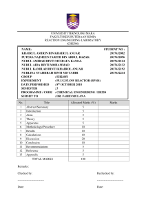 Plug Flow Reactor Lab Report: Saponification & Conversion