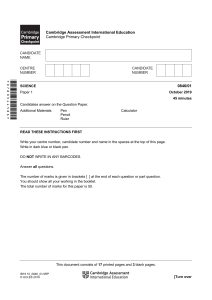 Cambridge Primary Science Checkpoint Exam Paper