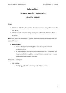 Zakat and Ushr: Math Resource for Class 7