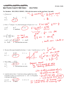 AB Calculus Quiz Practice Exam II with Solutions