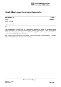 Cambridge Lower Secondary Checkpoint Math Mark Scheme