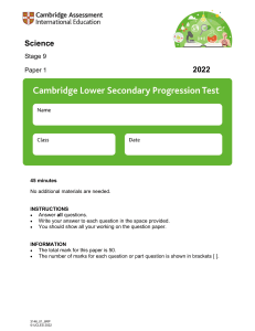 Stage 9 Science Exam Paper 2022