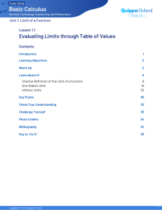Evaluating Limits with Tables: Basic Calculus Study Guide