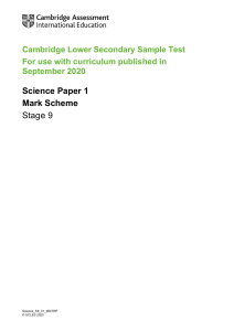 Science Stage 9 Paper 1 Mark Scheme