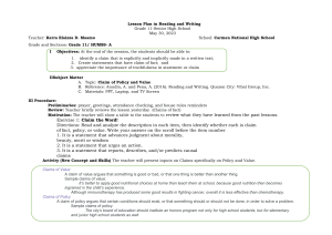 Grade 11 Lesson Plan: Claims of Fact, Policy, Value