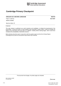 Cambridge ESL Listening Mark Scheme April 2021