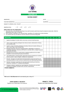 Teacher Performance Rating Sheet - COT-RPMS