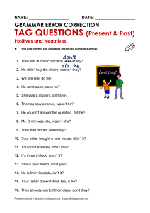 Tag Questions Grammar Worksheet: Present & Past Tenses
