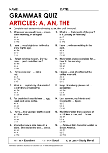Grammar Quiz: Articles A, An, The