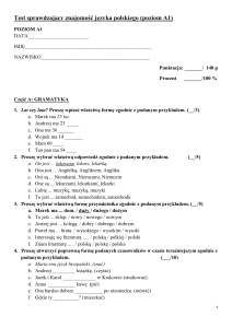 Test z języka polskiego A1: Gramatyka i rozumienie