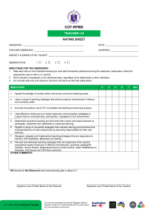 COT-RPMS Teacher Rating Sheet