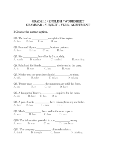 Subject-Verb Agreement Worksheet for Grade 10