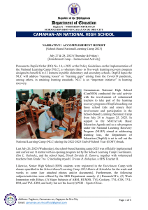 National Learning Camp 2023: Camaman-an NHS Report