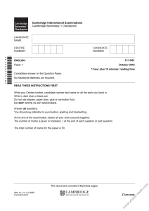 Cambridge Checkpoint English Exam Paper 1