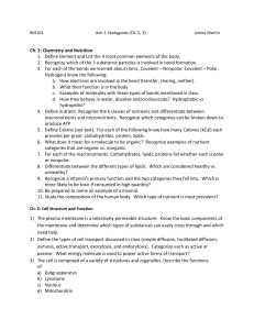 BIO161 Study Guide: Chemistry, Nutrition, Cell Biology