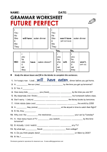 Future Perfect Tense Grammar Worksheet