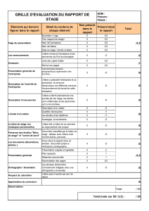 Grille d'évaluation rapport de stage - Modèle complet