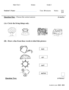 Grade 1 Science Test: Living Things & Plant Parts