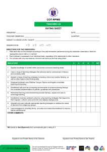 COT-RPMS Teacher Rating Sheet: Teacher I-III