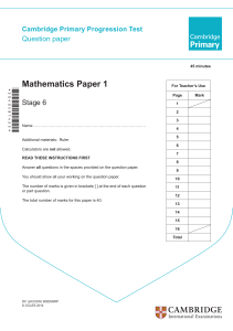 Cambridge Primary Math Stage 6 Paper 1 Exam