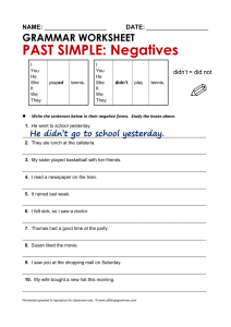 Past Simple Negatives Grammar Worksheet