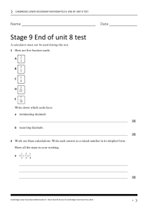 Math Test: Fractions, Decimals, Area Calculations