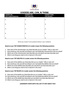 Leadership Skills Worksheet: Characteristics, Abilities, Beliefs