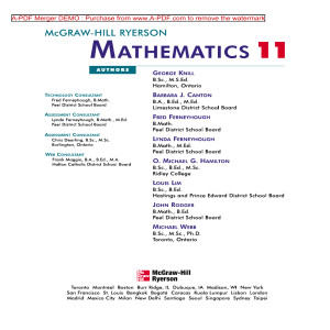 Mathematics 11 Textbook: Algebra, Quadratics, Trig