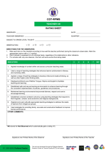 Teacher Performance Rating Sheet (COT-RPMS)