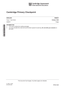 Cambridge Primary Checkpoint English Exam Insert