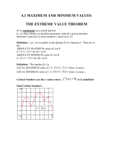 Maximum and Minimum Values in Calculus
