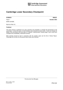Cambridge Lower Secondary Science Checkpoint Mark Scheme
