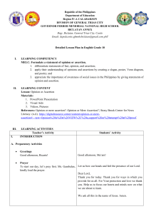 Grade 10 English Lesson Plan: Opinion vs. Assertion