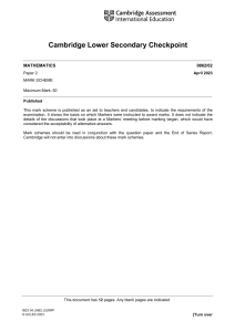 Cambridge Lower Secondary Math Checkpoint Mark Scheme
