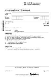 Cambridge Primary Checkpoint Mathematics Exam Paper