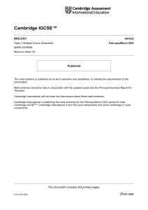 Cambridge IGCSE Biology Mark Scheme 0610/22