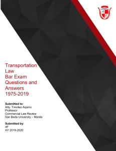 Transportation Law Bar Exam Q&A 1975-2019