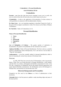 Criminalistics: Personal Identification Lecture Notes