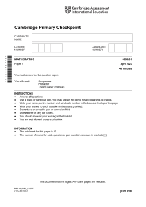 Cambridge Primary Checkpoint Math Exam Paper 2023