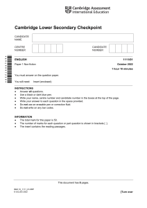 Cambridge Lower Secondary English Exam Paper