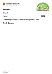 Stage 9 Science Paper 1 Mark Scheme