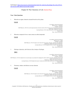 Anatomy & Physiology: Chemistry of Life Test Bank Answer Key