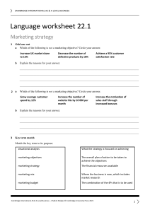 Marketing Strategy Worksheet: AS & A Level Business