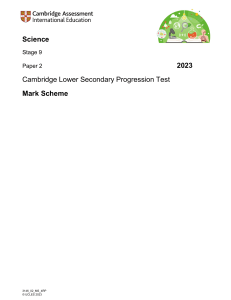 Science Stage 9 Paper 2 Mark Scheme